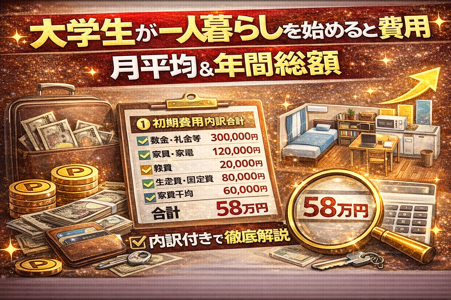 大学生が一人暮らしを始めるときの費用の月平均と年間総額を内訳付きで徹底解説