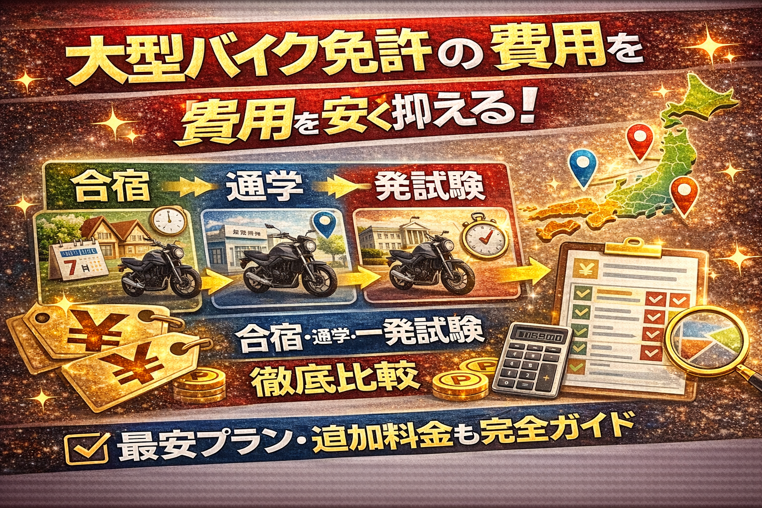 大型バイク免許の費用を安く抑える合宿・通学・一発試験を徹底比較｜最安プランや追加料金も完全ガイド